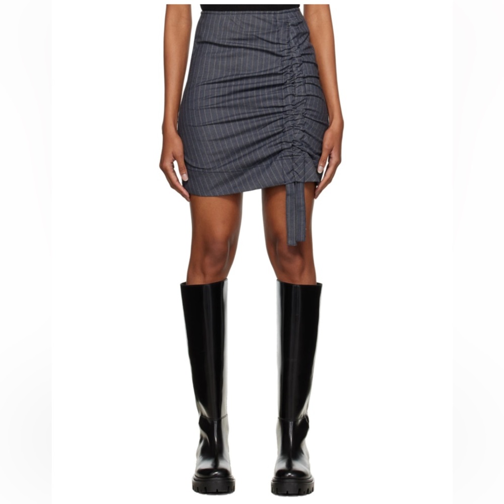 GANNI WOMENS STRIPED GREY MINI SKIRT ruched in front size 2 Nordstrom